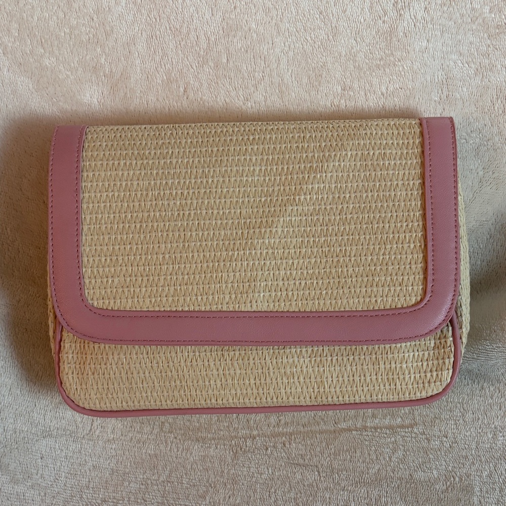 Nwot Lancome Pink and Tan Woven Women's clutch purse